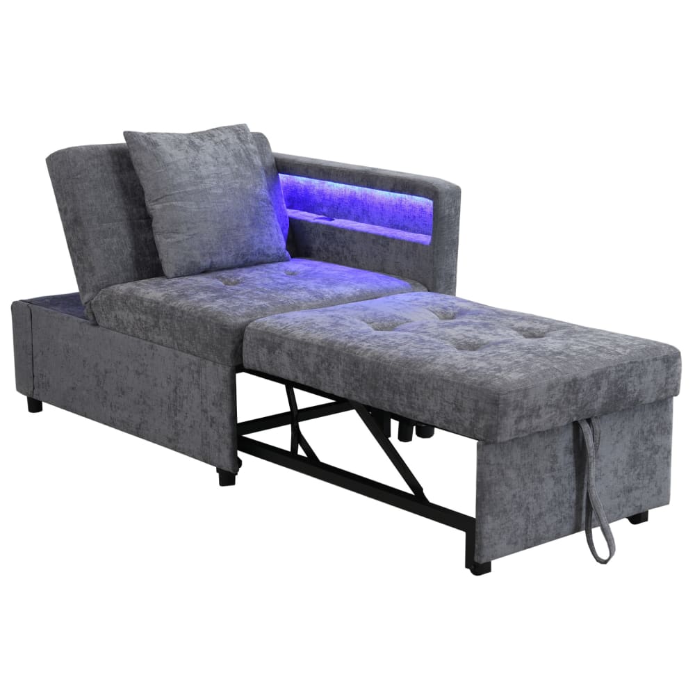Canapé-lit convertible en lin gris clair 177x68x65 cm