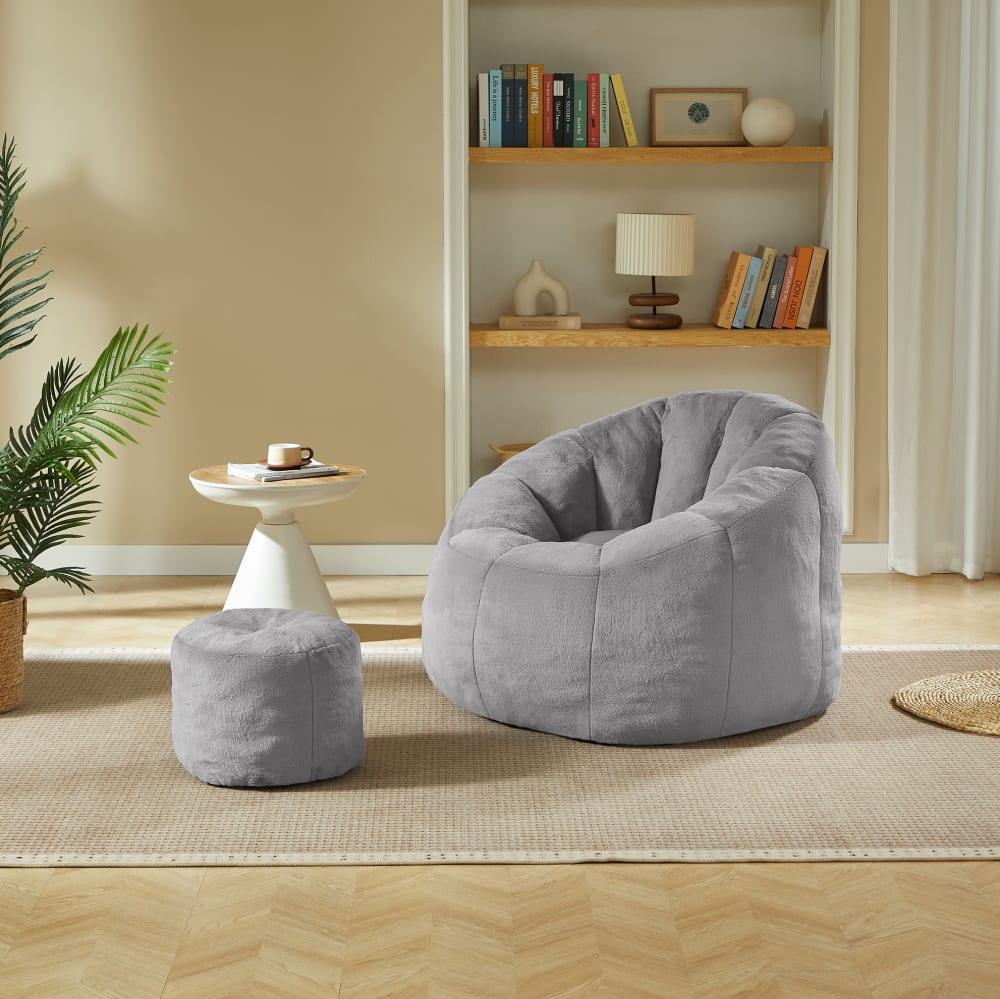 Sitzsack aus Polyester grau mit Fußhocker 105x105x70 cm - Maisons