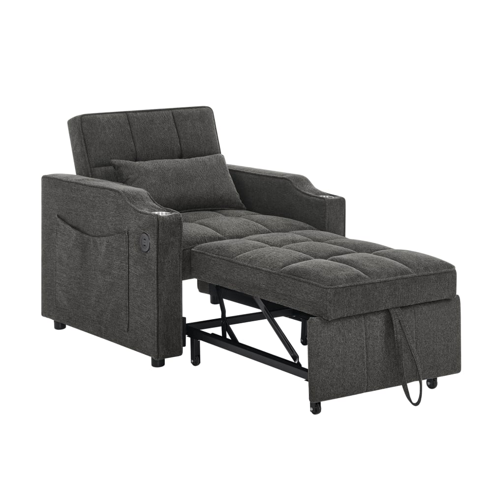 Fauteuil convertible en lin gris foncé avec usb 190 cm