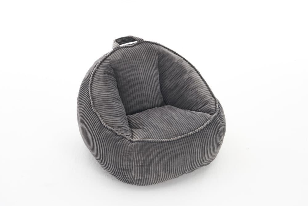 Pouf poire enfant en velours polyester côtelé gris avec dossier