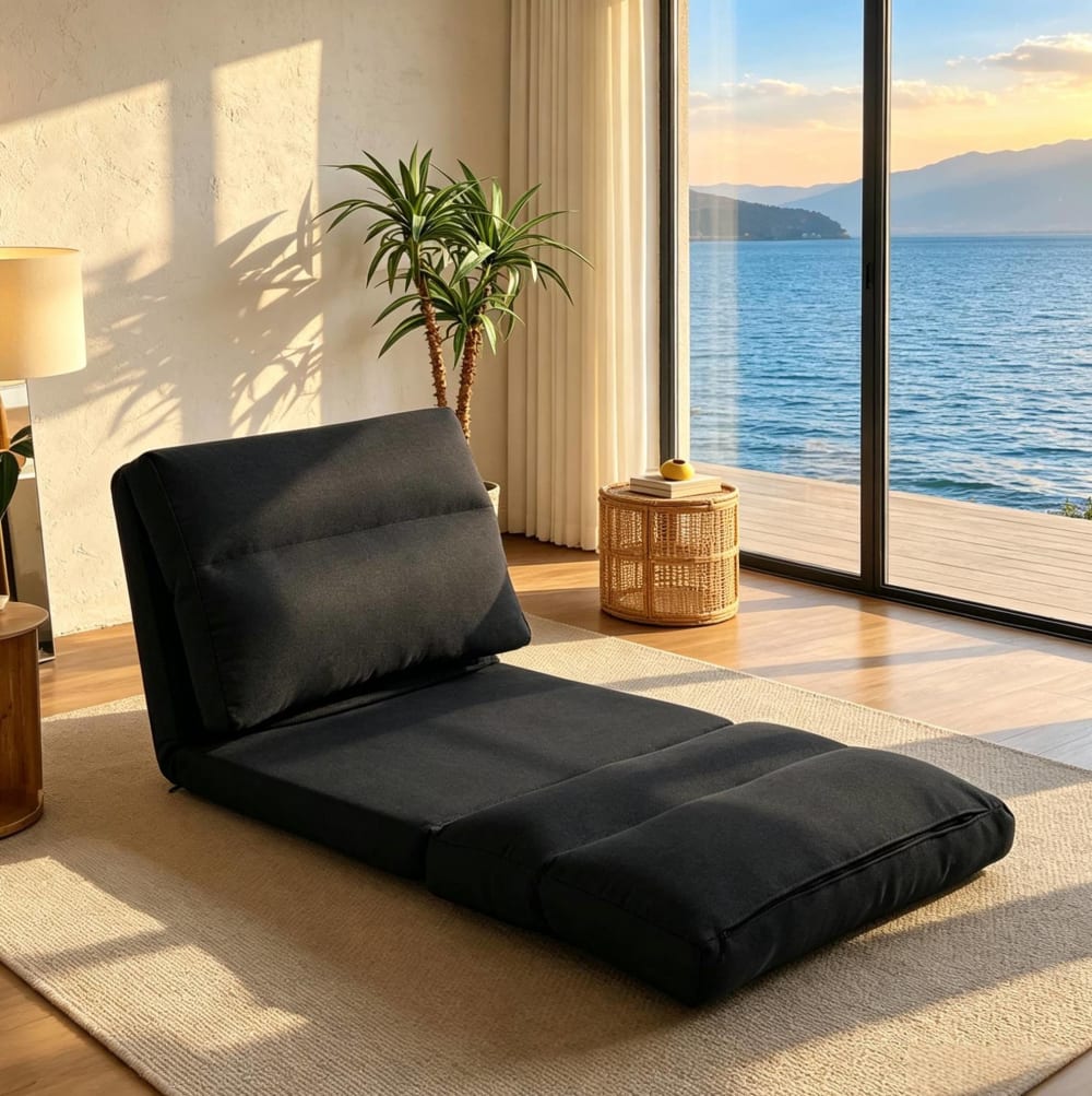 Fauteuil de sol en polyester noir réglable 70x72x56 cm