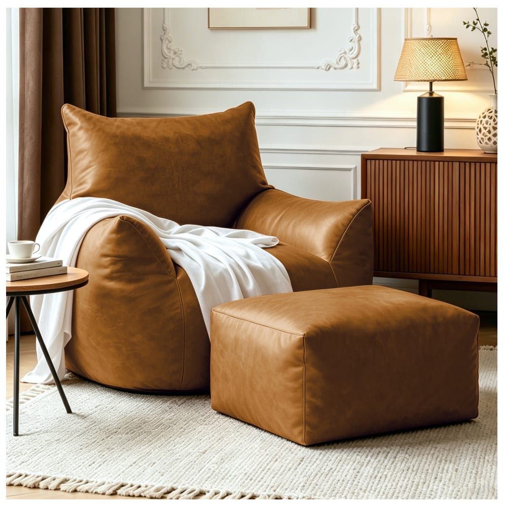 Sitzsack aus Technikstoff mit Hocker 50x40x30 cm, braun - Maisons