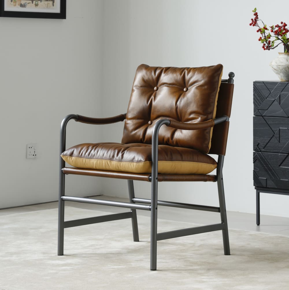Fauteuil en cuir véritable marron avec accoudoirs 60x62x90 cm