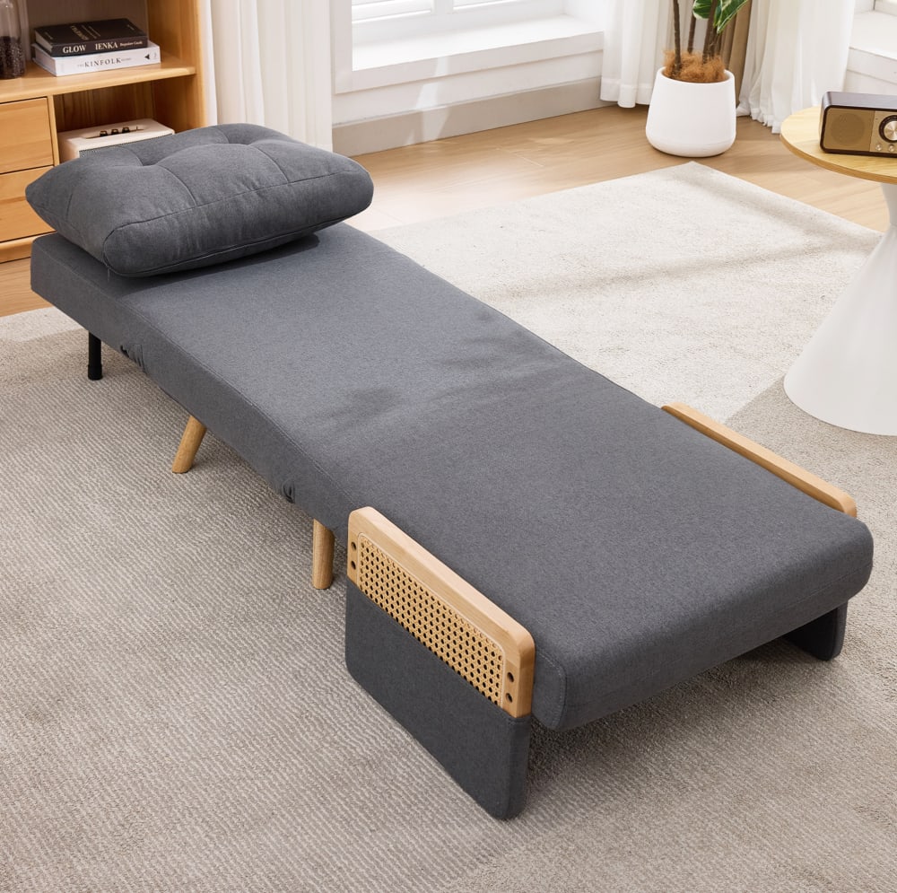 Fauteuil-lit 1 place en lin gris avec coussin 67,5x73x86,5 cm