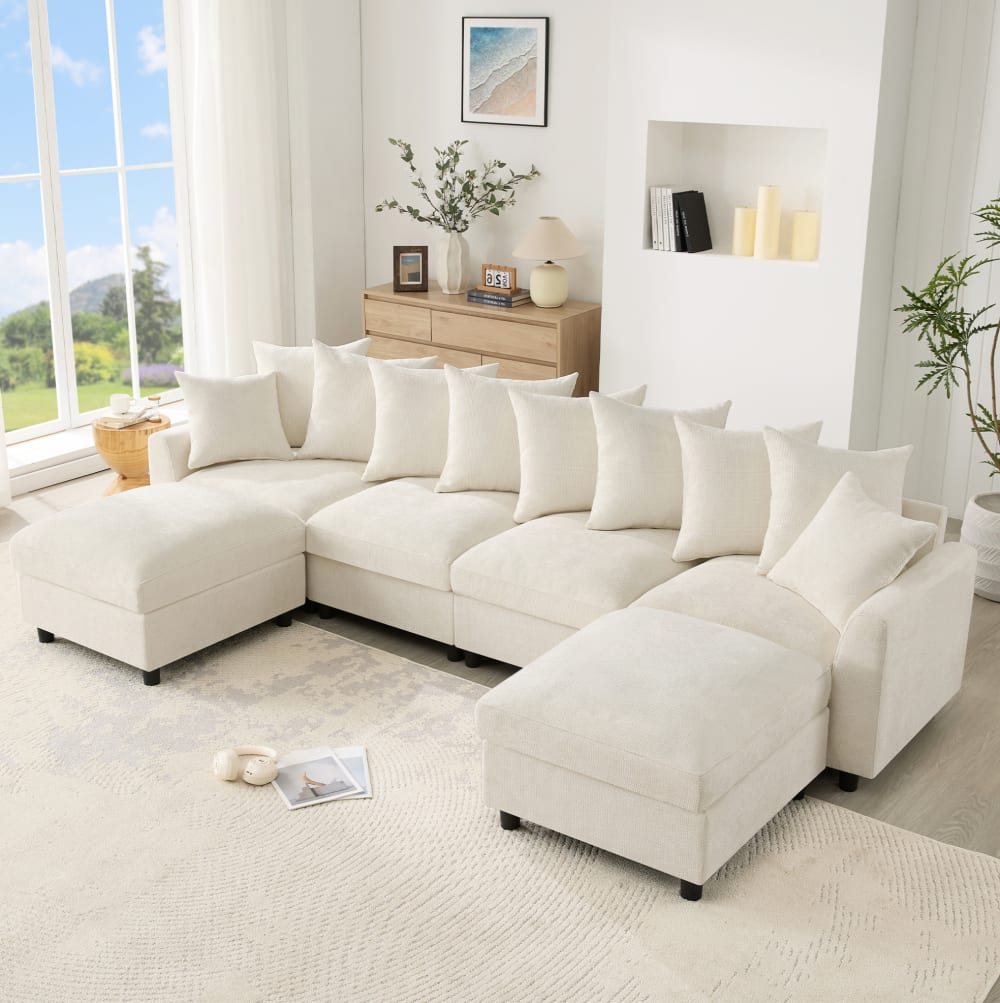 Modulares Ecksofa aus Chenille beige 6-Sitzer - Maisons Du Monde