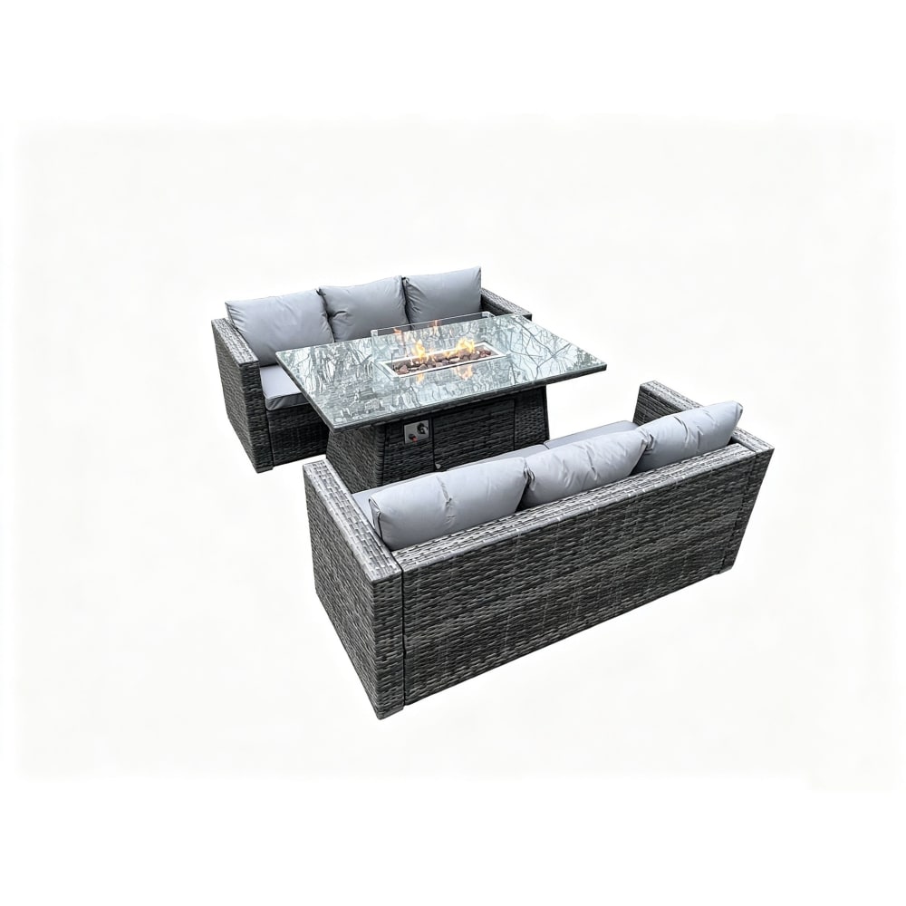 Fimous Rattan 6er Set Gasfeuertisch Sofa Dunkelgrau - Rattan