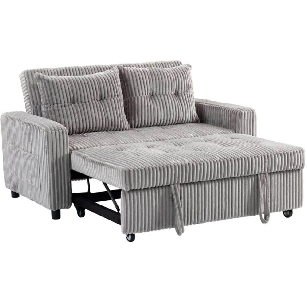 Canapé-lit 2 places en polyester gris clair avec poches