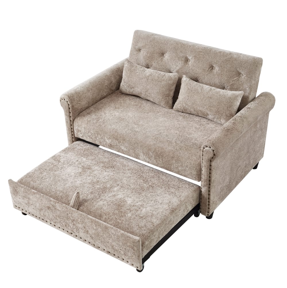 Canapé convertible 2 places chenille gris brun 3-en-1 170x98 cm