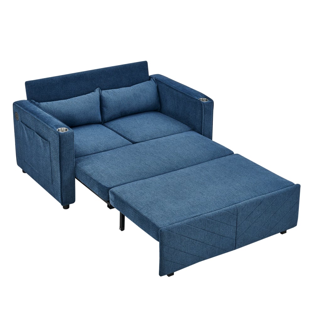 Canapé convertible 2 places en velours polyester bleu marine