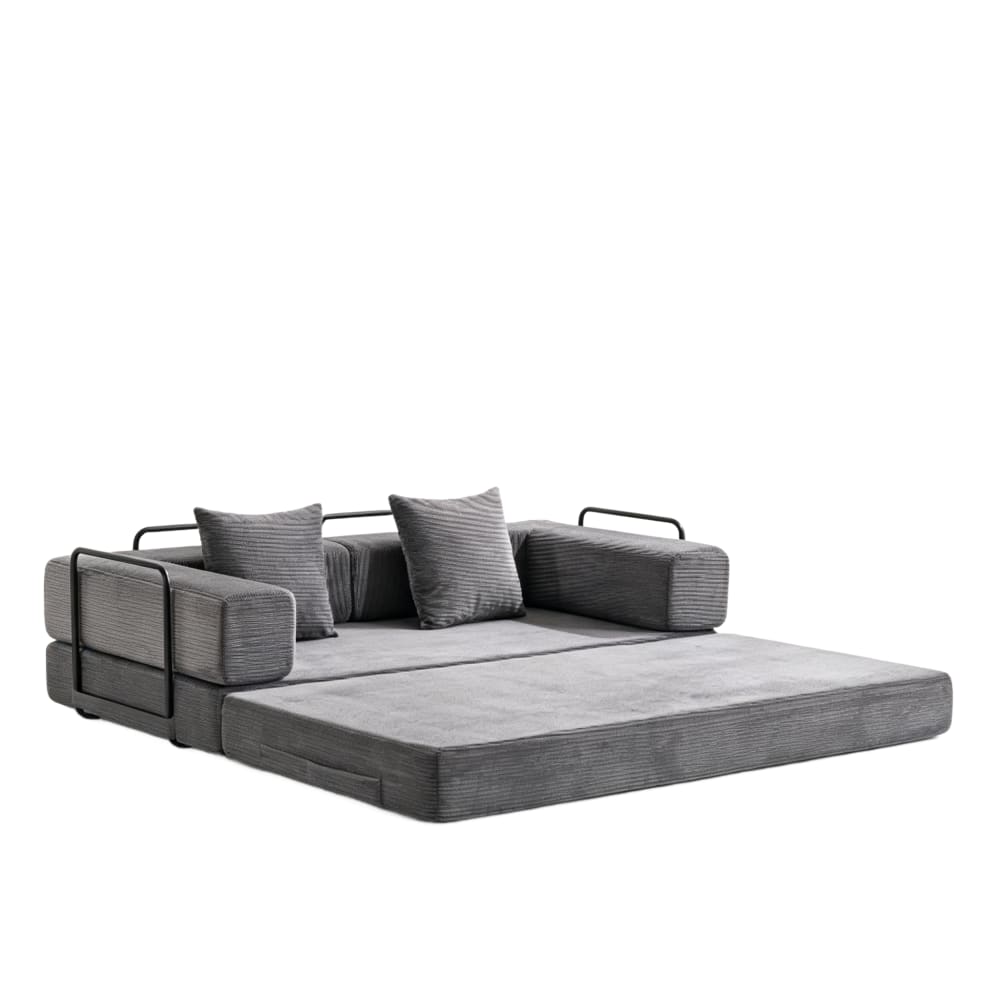 Canapé futon convertible en velours polyester côtelé gris foncé