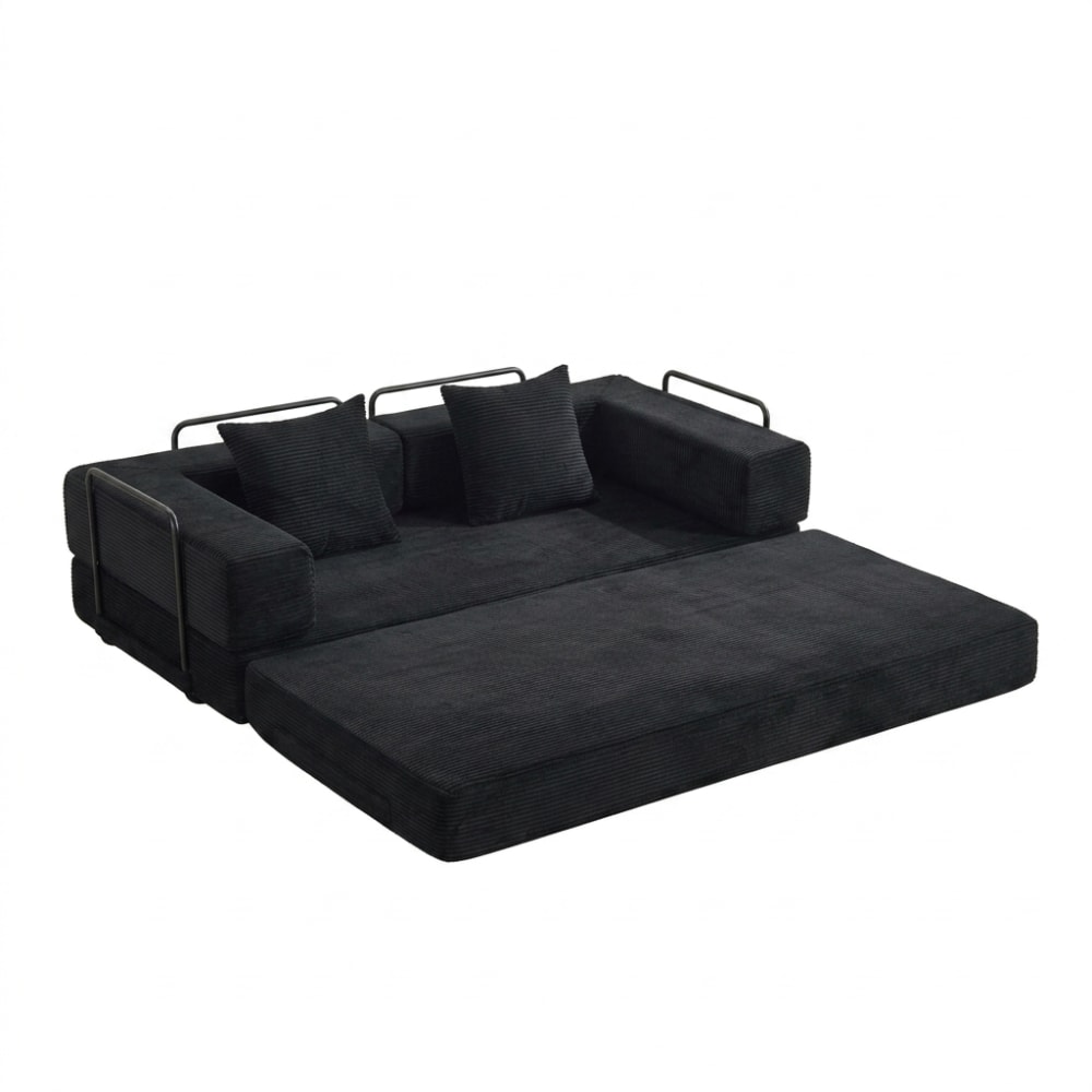 Canapé-lit futon convertible en velours polyester côtelé noir