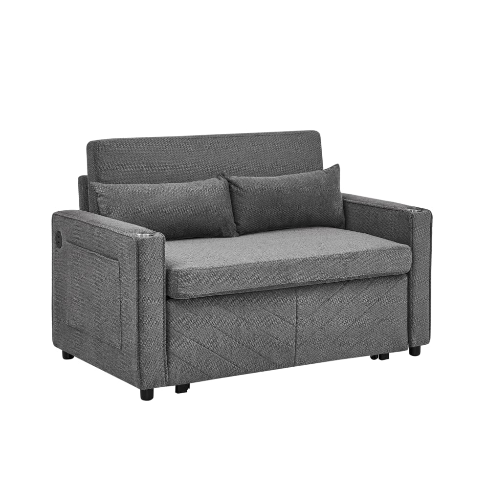 Canapé convertible 2 places en velours polyester gris 195x134x73 cm