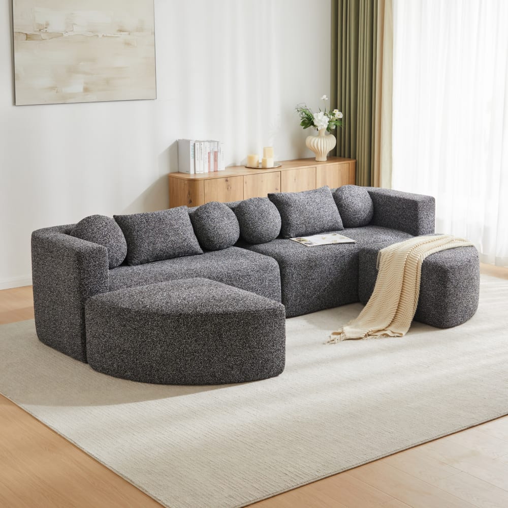 Schlafsofa aus Chenille schwarz mit Schlaffunktion 292x165x68 cm