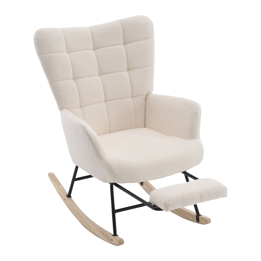Fauteuil à bascule en laine d'agneau beige