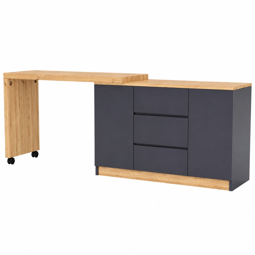 Bureau pliant avec 3 tiroirs, gris et chêne 120x50x76,5 cm