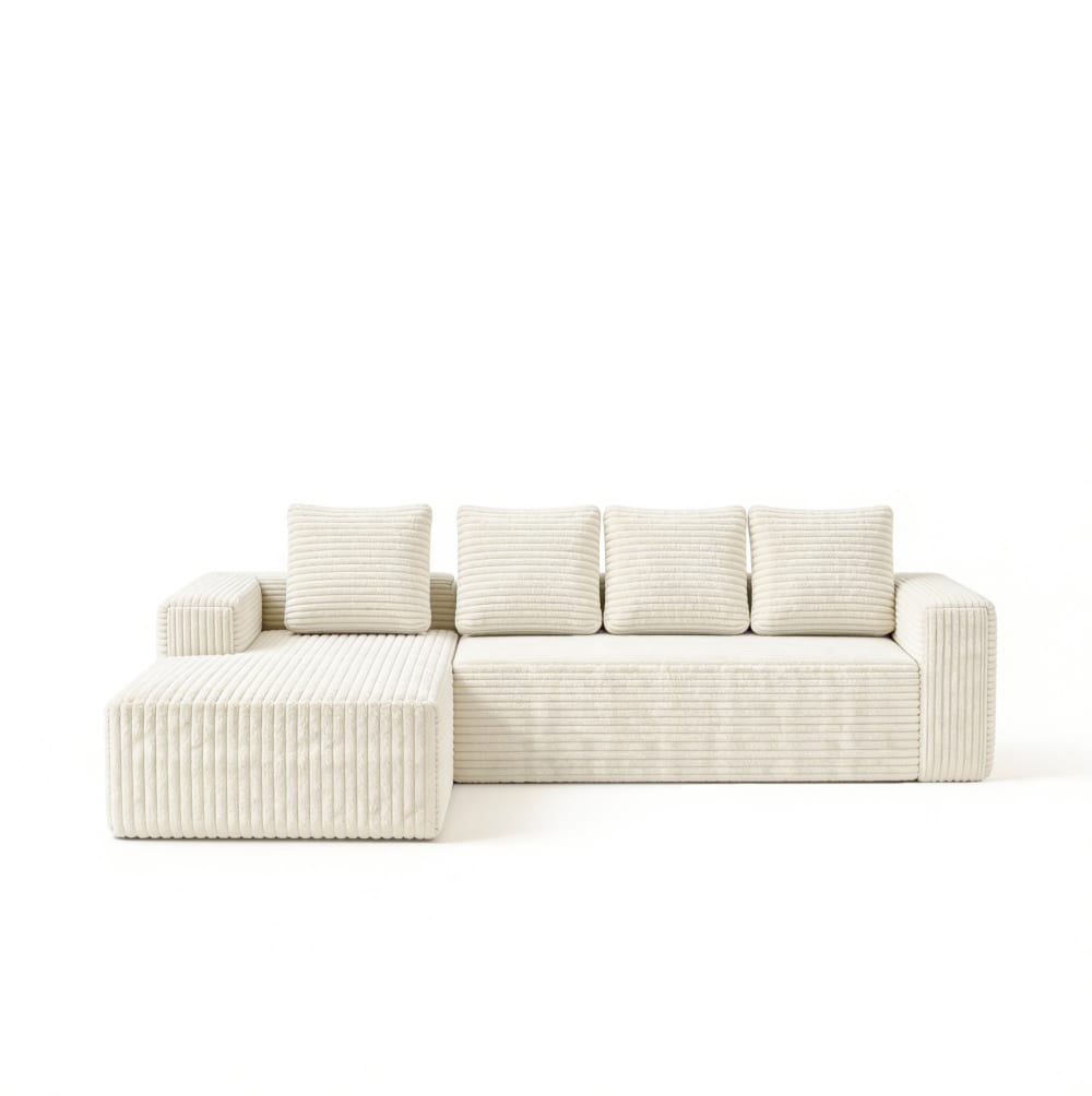 Canapé modulable en velours polyester côtelé beige 261x168x58 cm