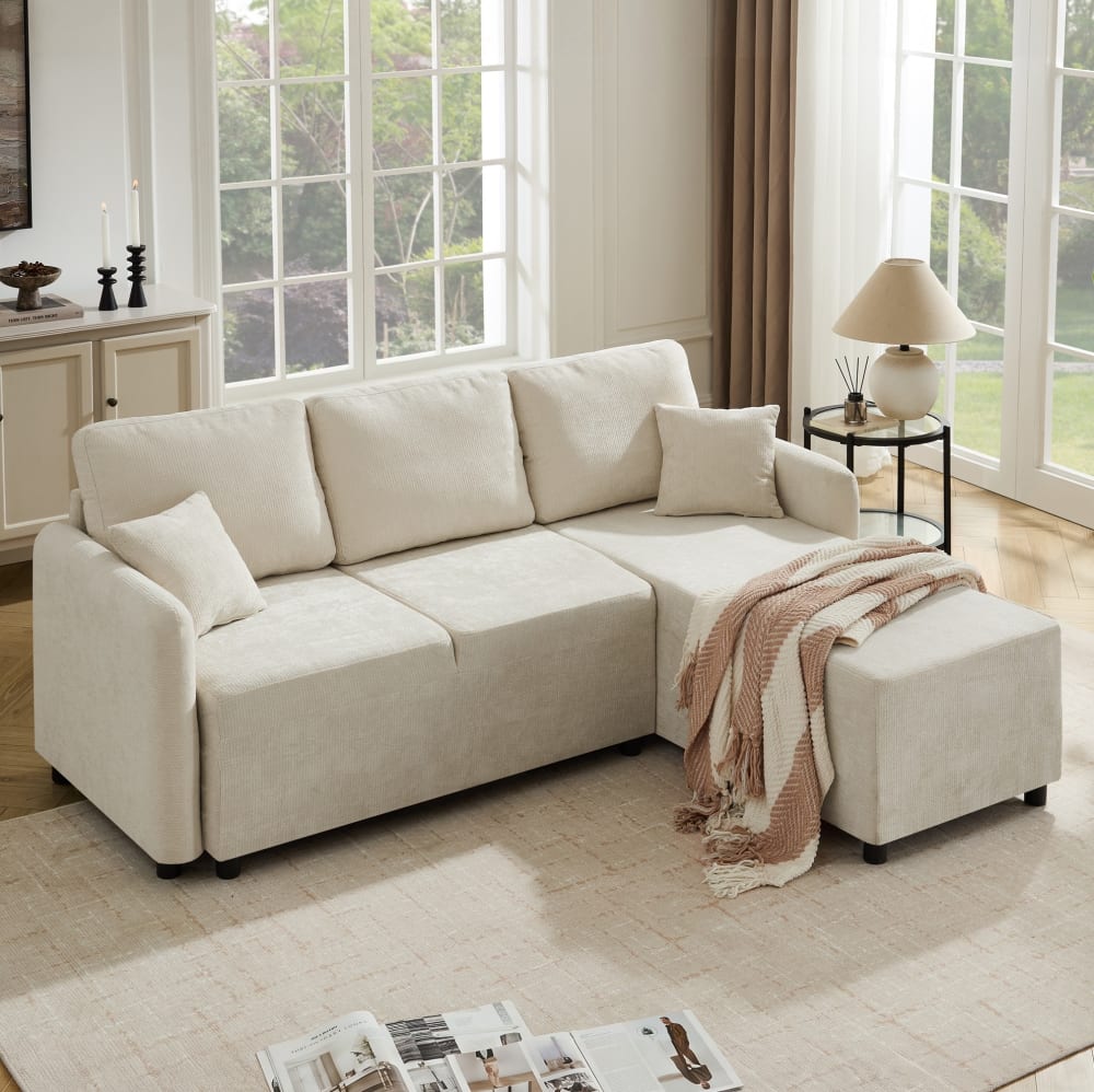 Ecksofa 3-Sitzer aus Chenille hellbeige 144 cm - Maisons Du Monde