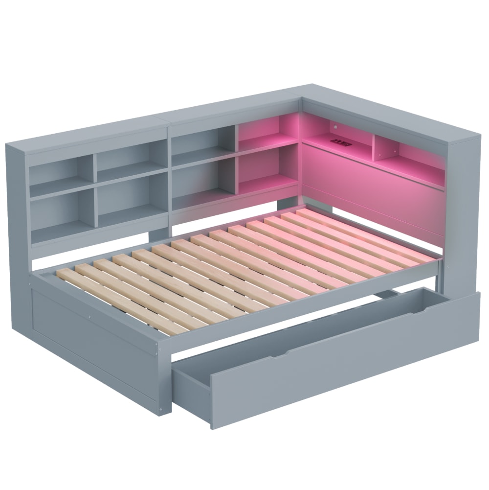 Lit banquette en pin gris 140x200 cm