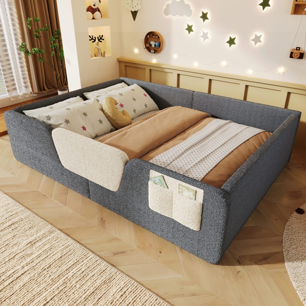 Kinderbett aus Polyester-Samt grau 140x190 cm - Maisons Du Monde
