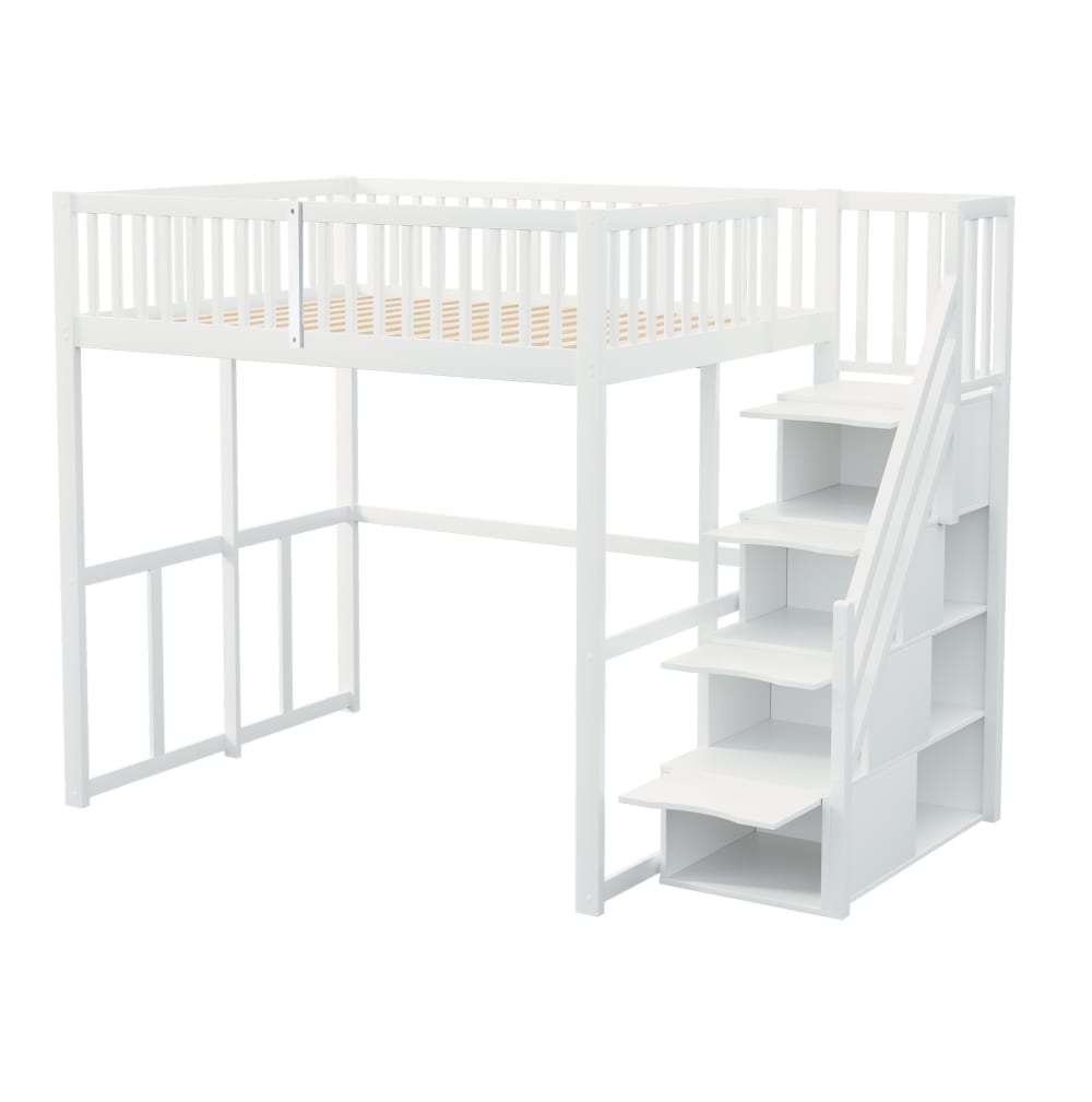 Lit mezzanine pin blanc 140x200 cm
