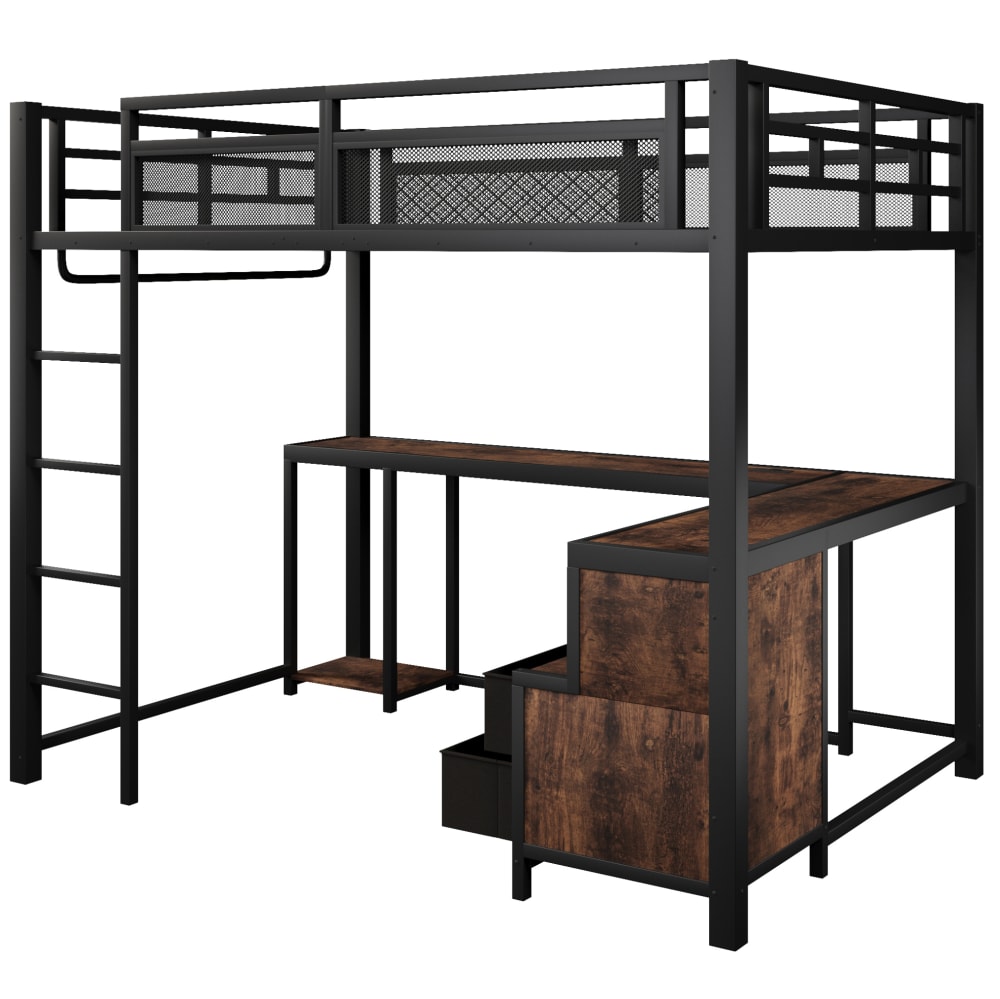 Lit mezzanine acier noir avec bureau et led 140x200 cm
