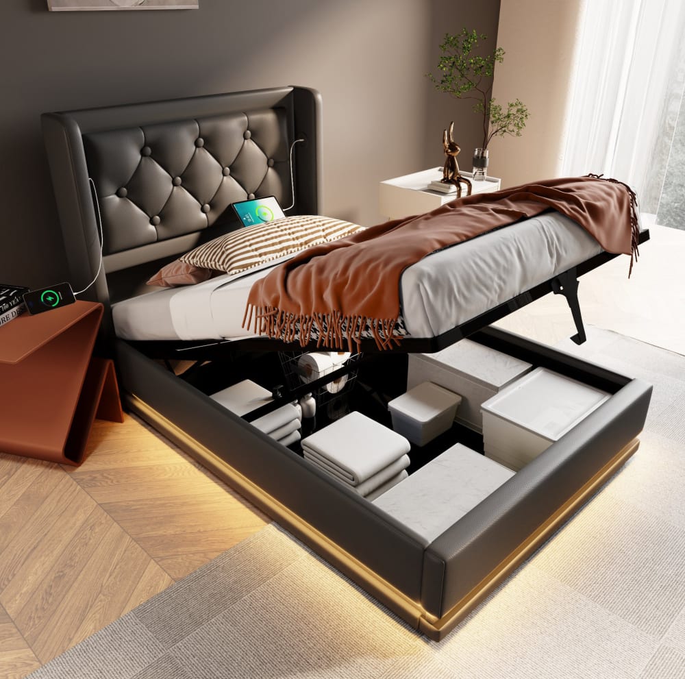 Polsterbett aus Polyurethan schwarz 90x200 cm - Maisons Du Monde