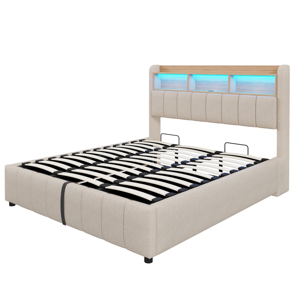 Hauss Spole Polsterbett Leinen LED Stauraum 180x200 cm beige Leinen Baby