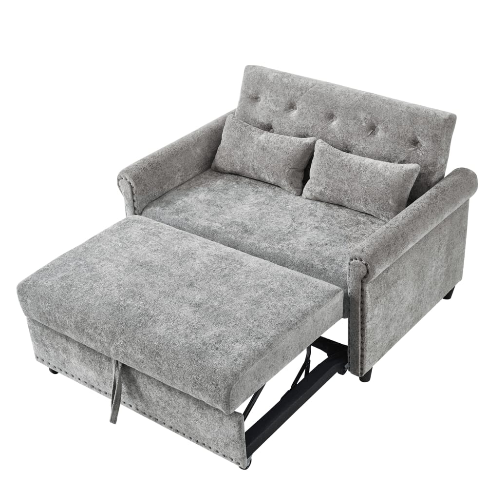 Canapé lit 2 places en chenille grise avec coussins 170x98 cm