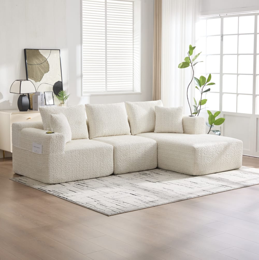 Ecksofa aus Chenille beige mit Liegefläche 261x165x80,5 cm -