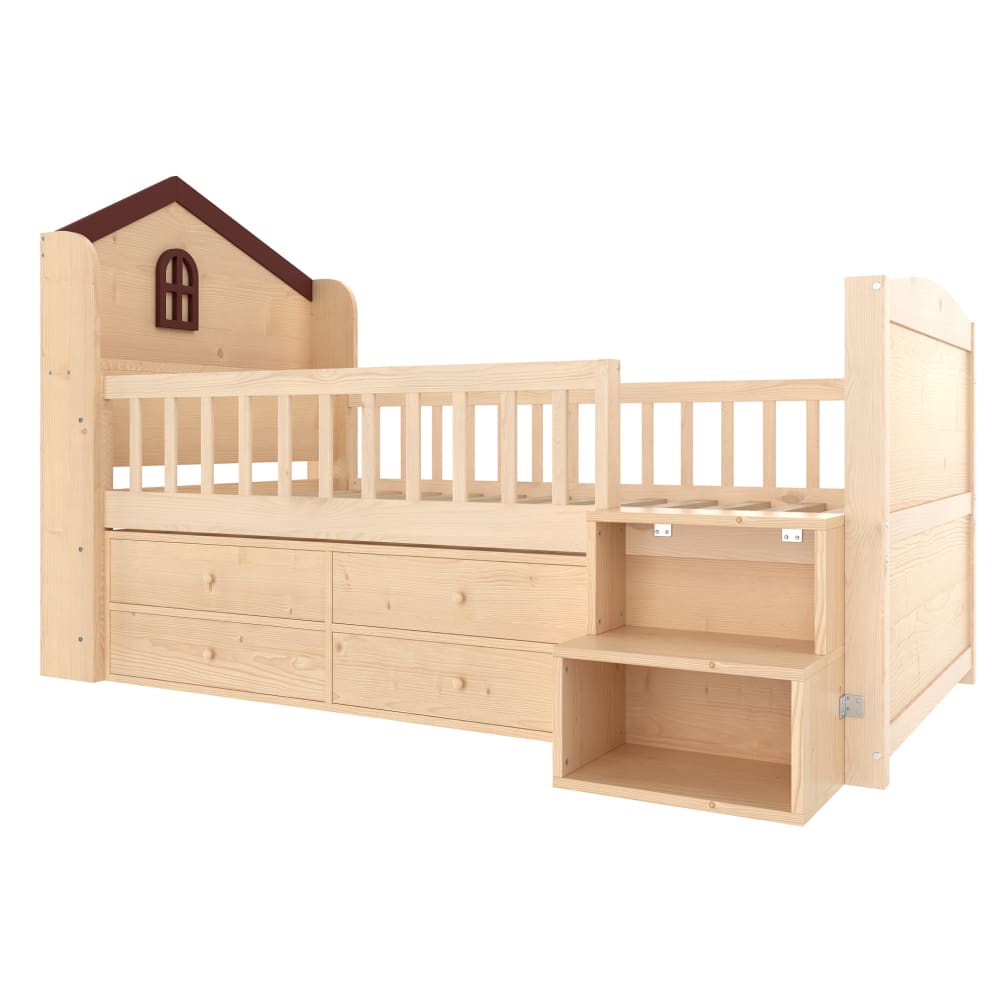 Hauss Spole Halbhohes Kinderbett aus Kiefer in Naturfarbe 90x200 cm BRAUN SPANPLATTE Baby