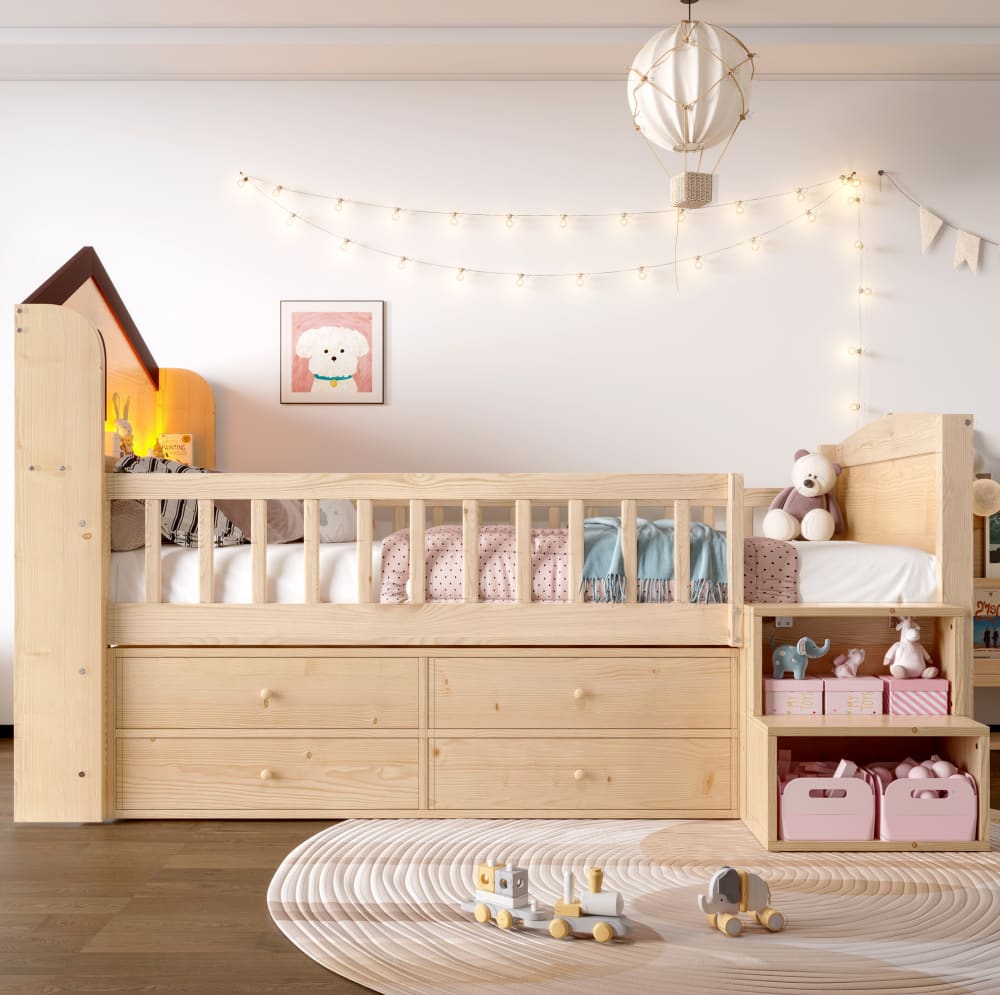 Halbhohes Kinderbett aus Kiefer in Naturfarbe 90x200 cm - Maisons