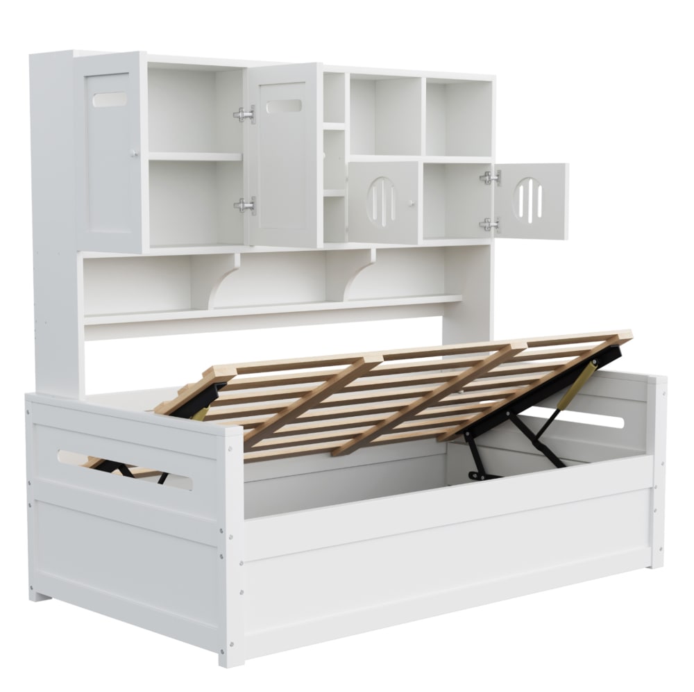 Lit banquette en pin blanc avec rangement hydraulique 90x200 cm