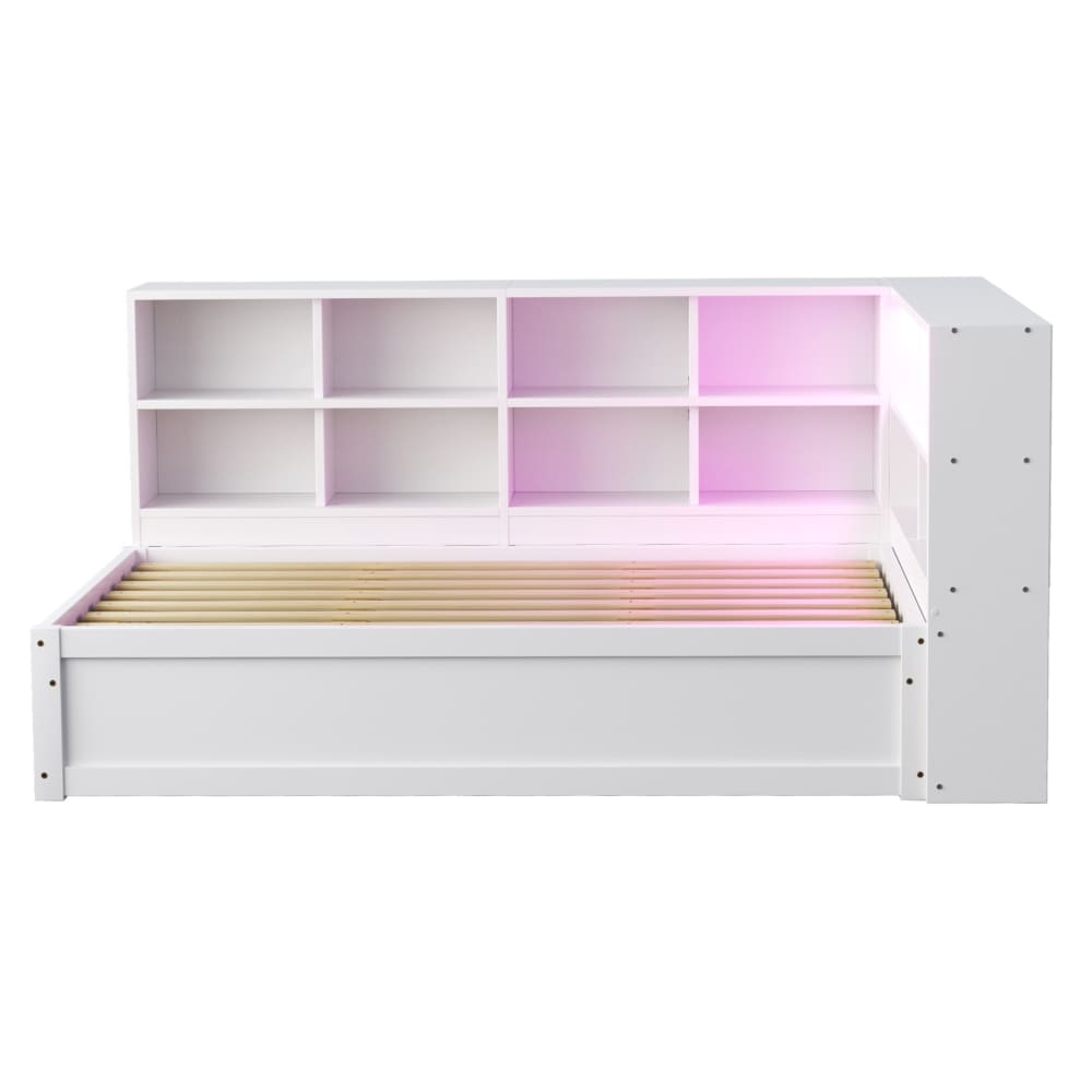 Lit banquette en pin blanc avec rangement led 90x200 cm