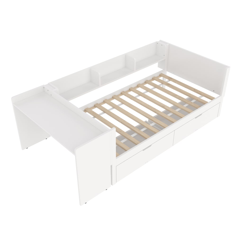Lit enfant en pin blanc avec bureau et 2 tiroirs 90x200 cm