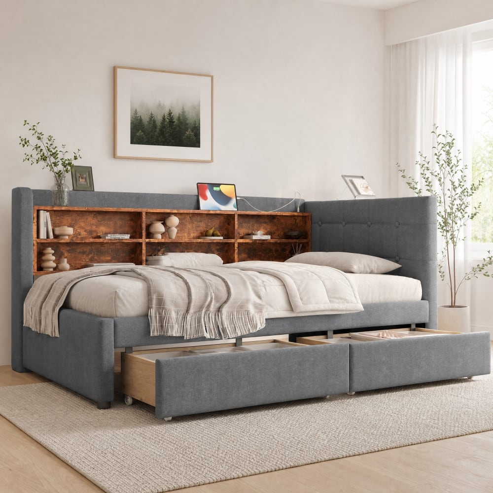 Tagesbett aus Leinen grau 90x200 cm - Maisons Du Monde