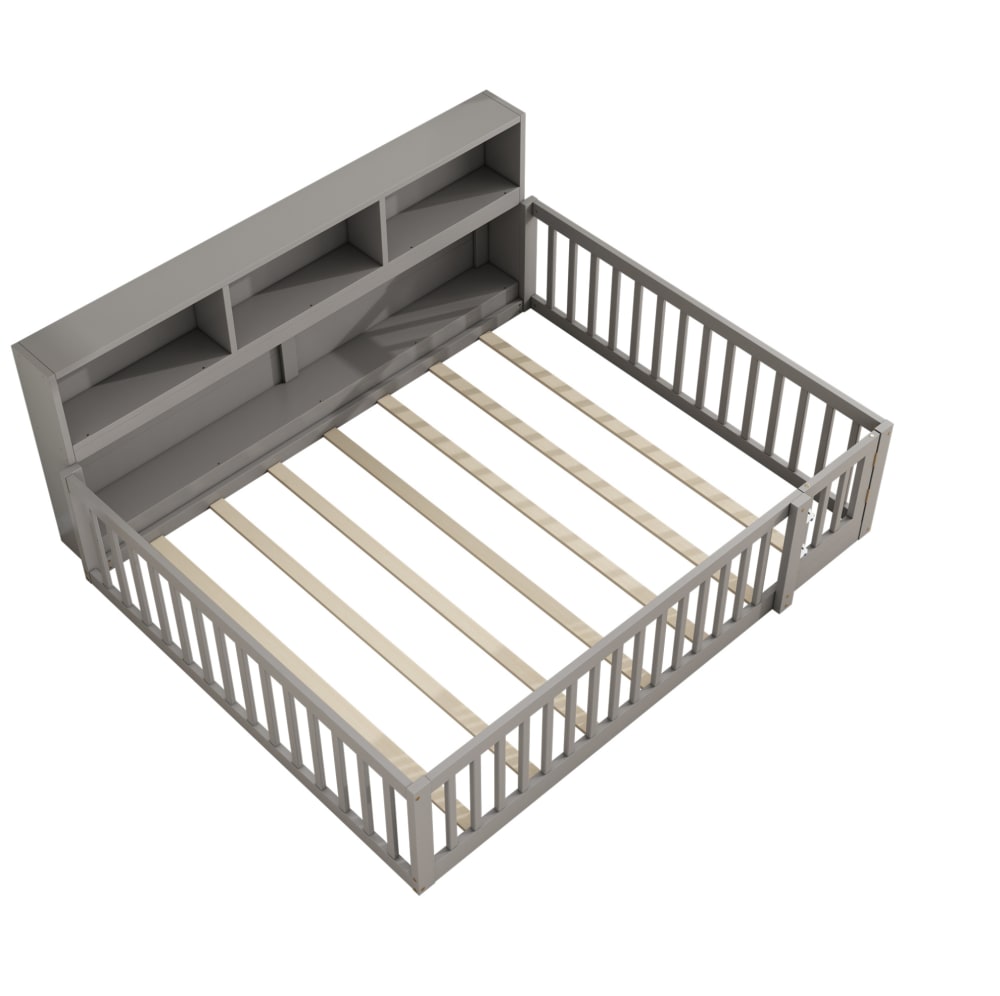 Lit banquette en pin gris avec rangements et sommier 140x200 cm