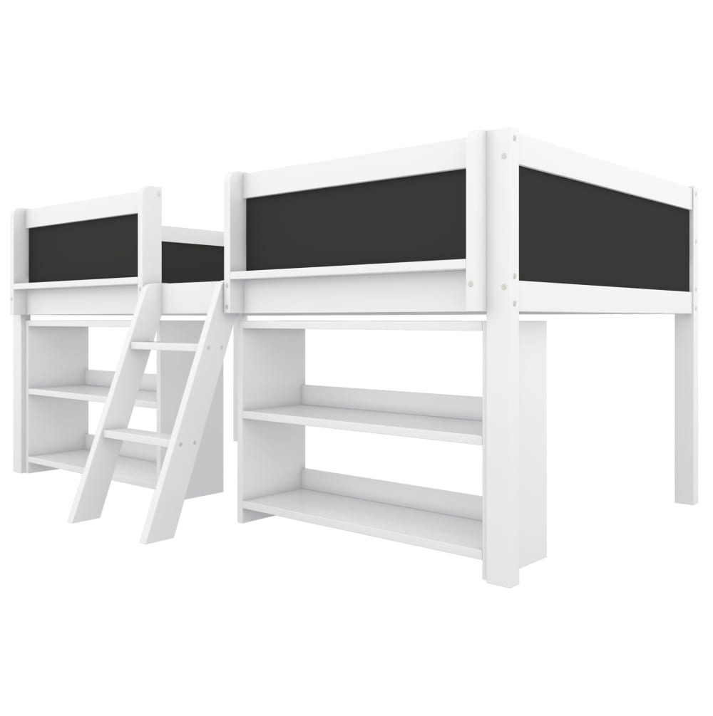 Lit mi-hauteur enfant en pin blanc avec rangements 90x200 cm