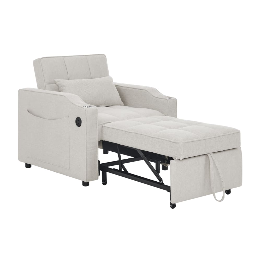 Fauteuil convertible en velours polyester beige avec usb 190 cm