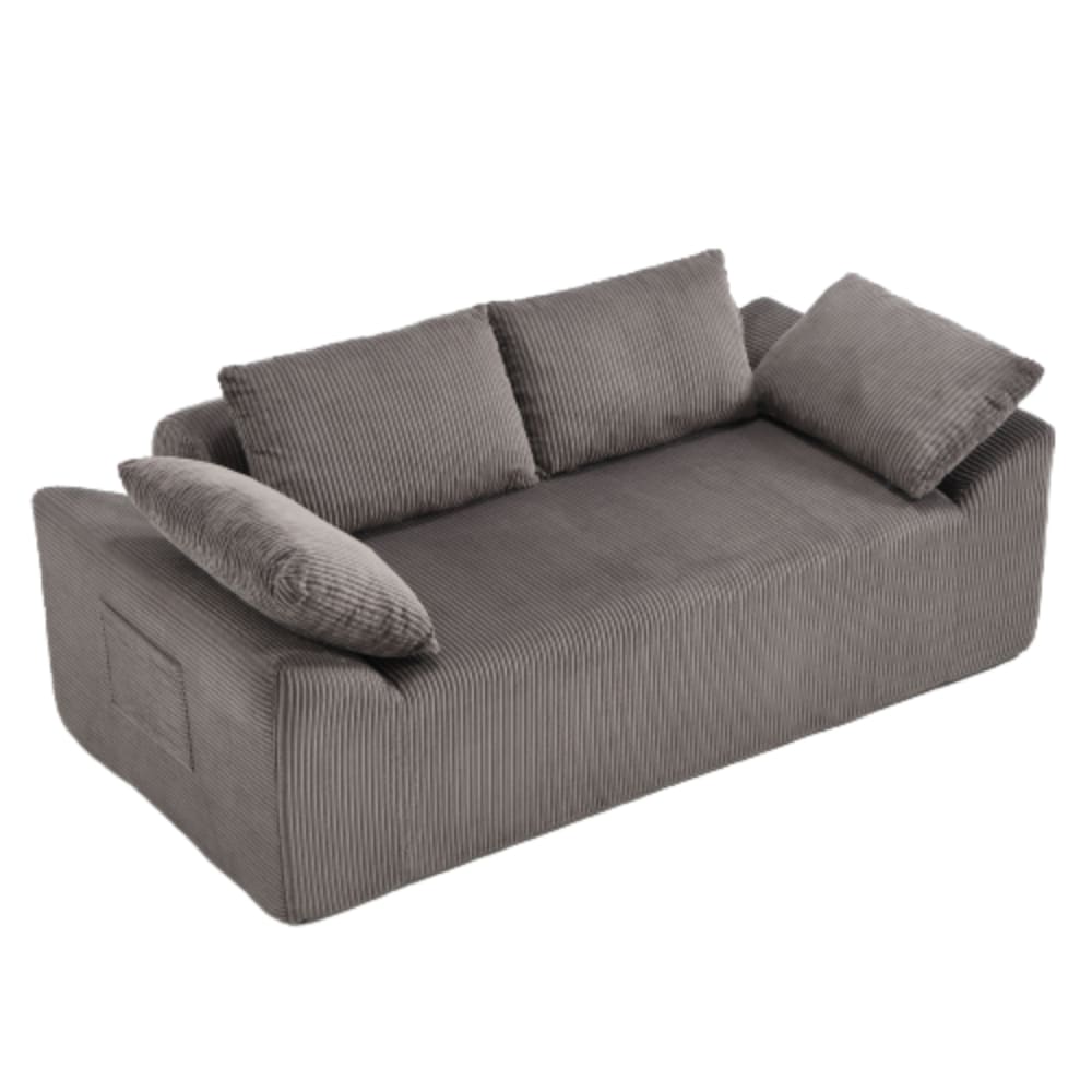 Canapé 2 places en velours polyester marron et gris avec poches