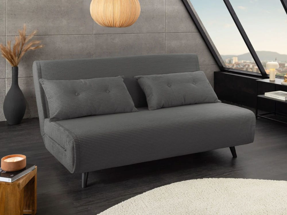 Canapé droit convertible 2 places en polyester gris foncé
