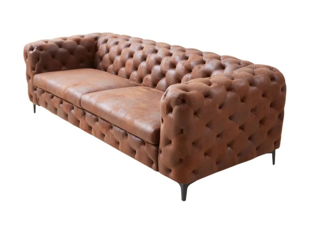 Canapé droit 3 places en microfibre de polyester marron