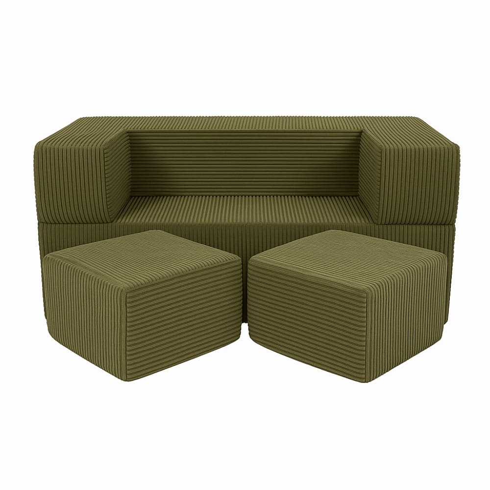 Canapé cube enfant 96 cm velours 4 pcs, kaki
