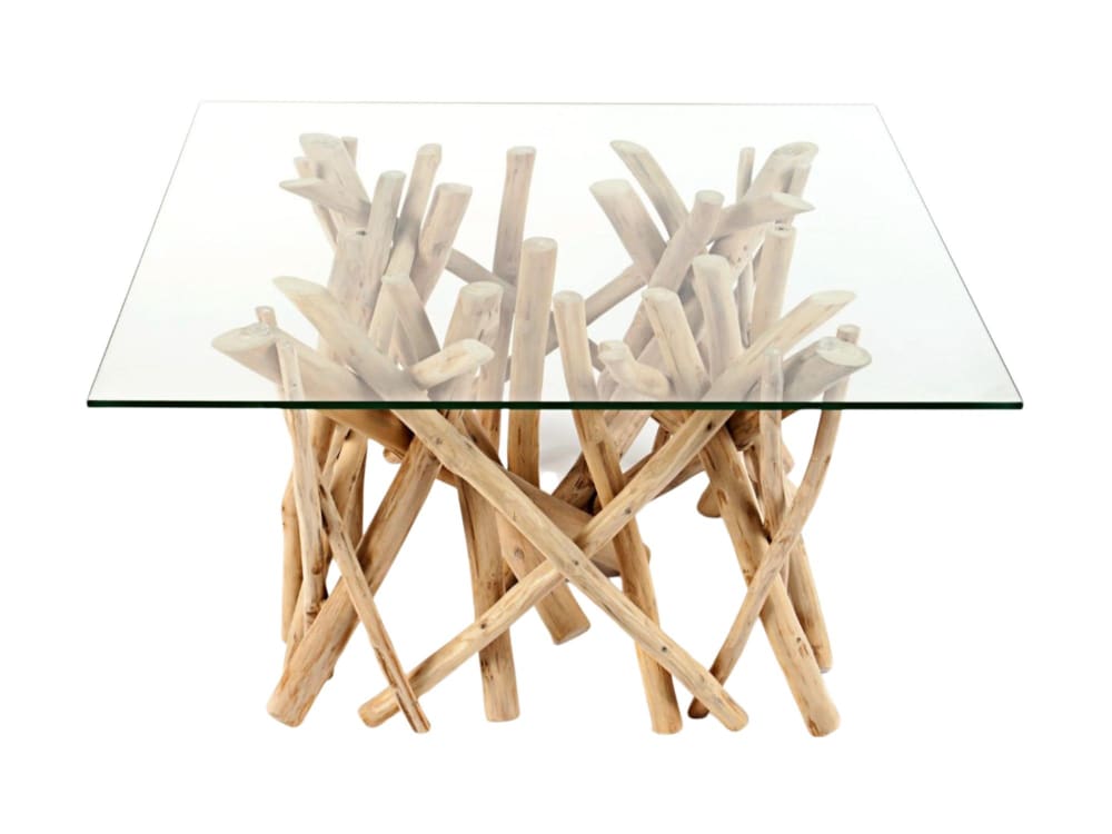 Table basse carré effet chêne clair et plateau en verre 80x40x80cm Table basse carré effet chêne clair et plateau en verre 80x40x80cm