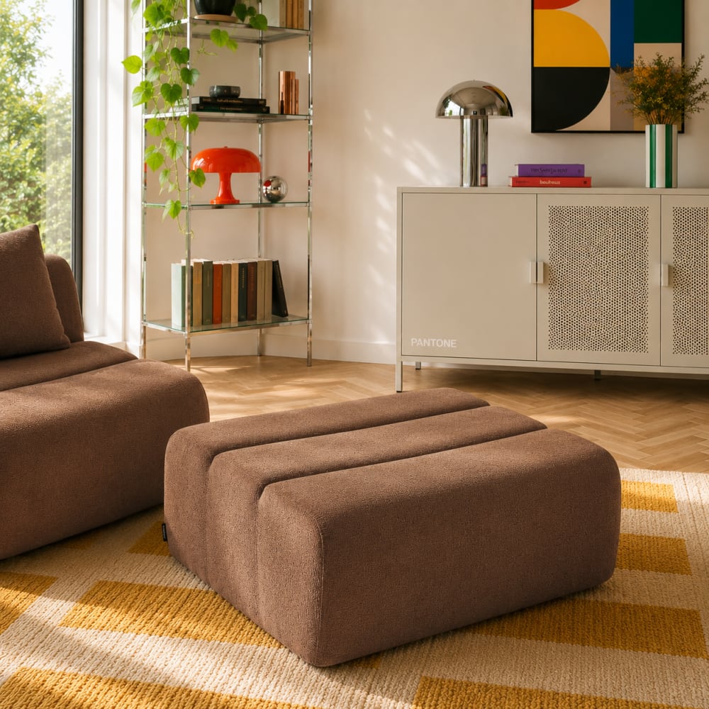 Pouf 1 place tissu marron