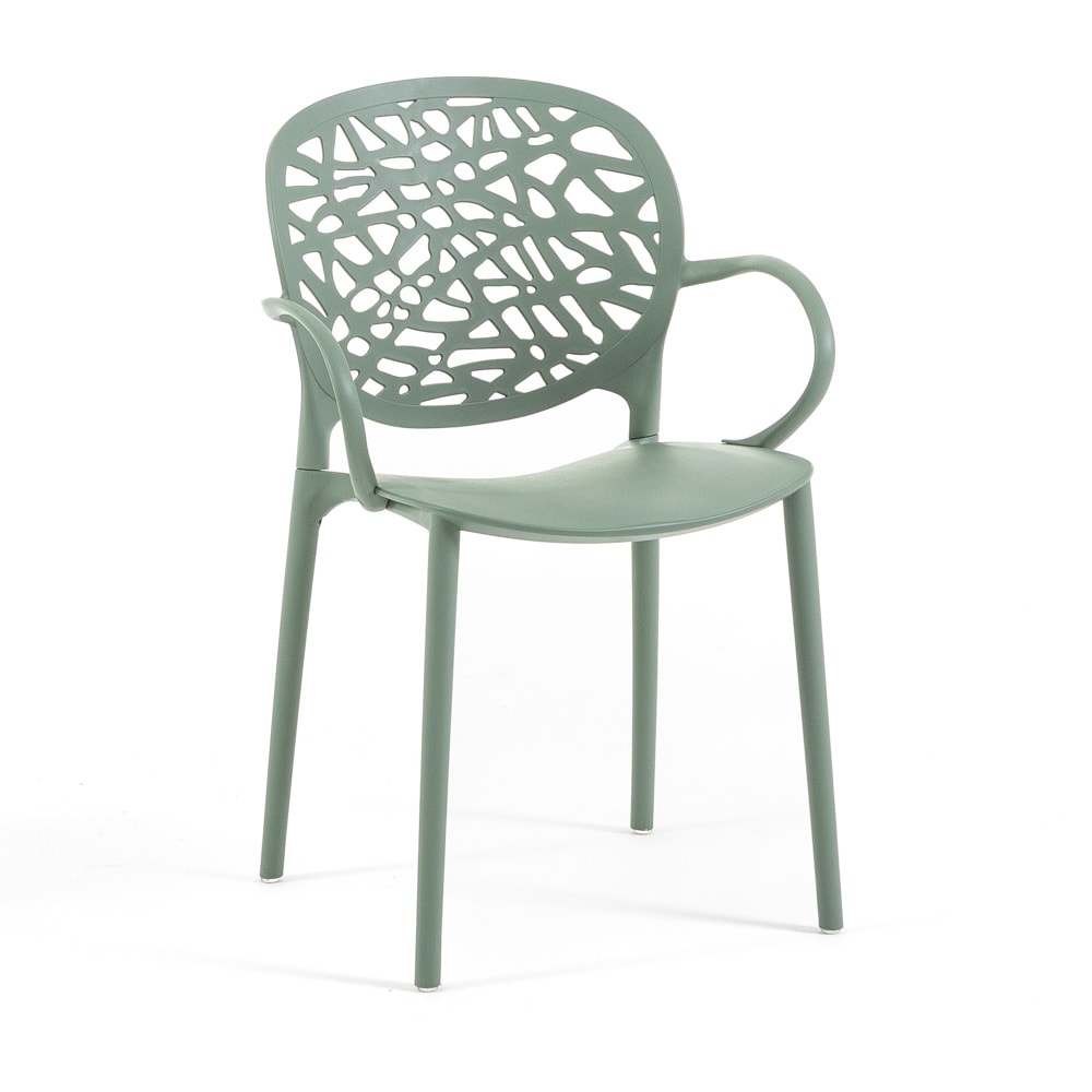 Lot de 4 chaises empilables en polypropylène avec accoudoirs vert