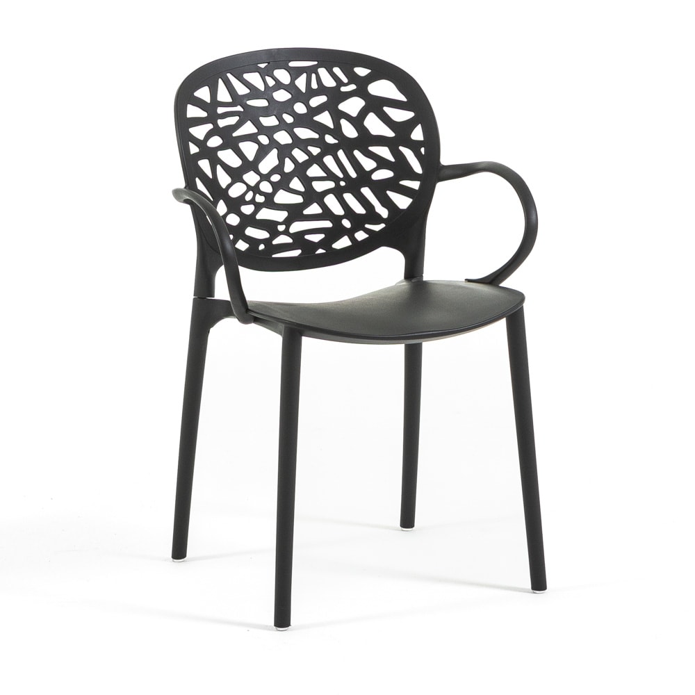 Lot de 4 chaises empilables en polypropylène avec accoudoirs noir