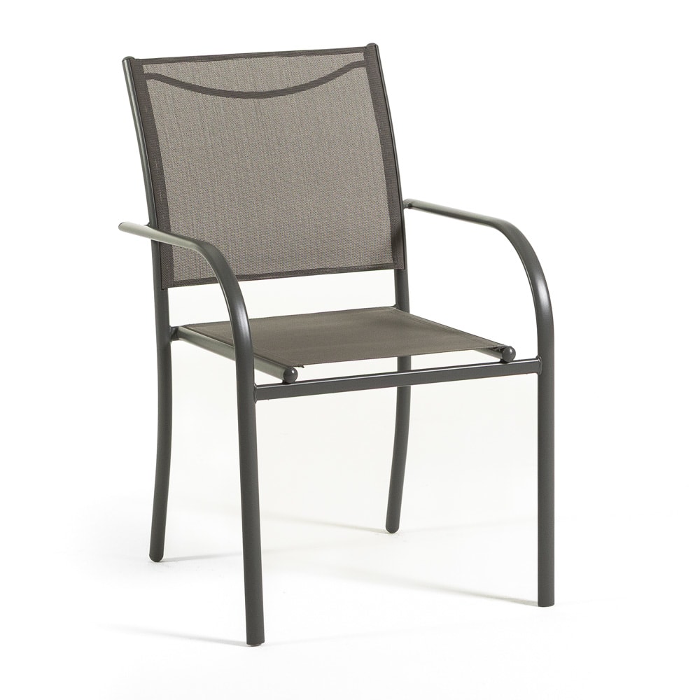Lot de 4 chaises avec accoudoirs en acier et textilène gris