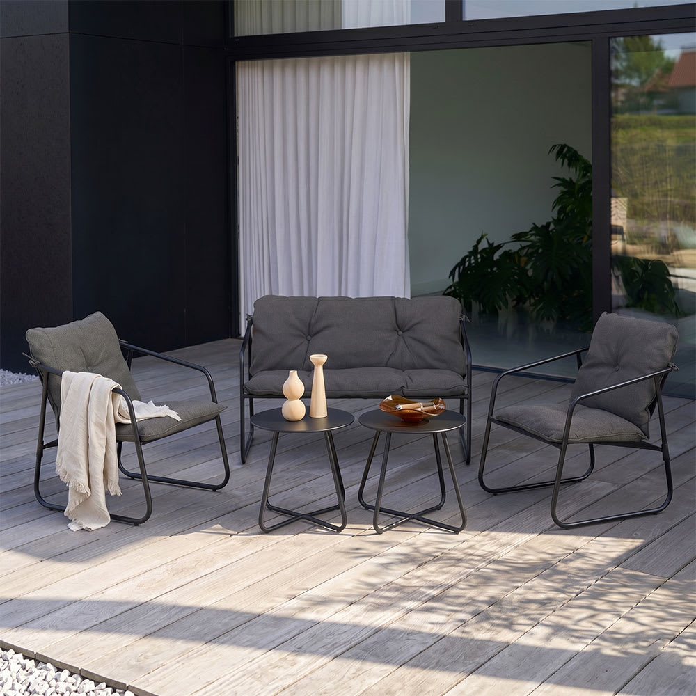 Lounge-Set mit Sofa, 2 Sesseln und 2 Tischen grau - Maisons Du