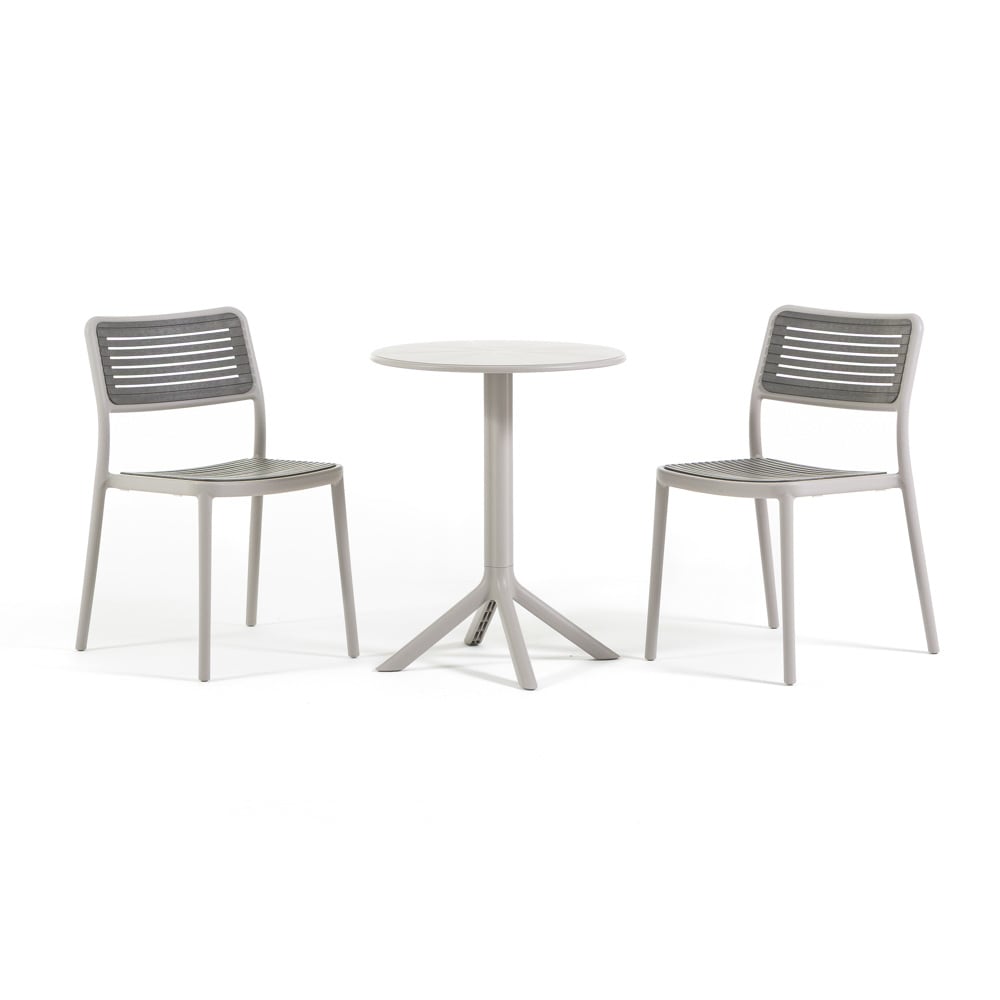 Set de balcon en polypropylène gris avec table ronde et 2 chaises