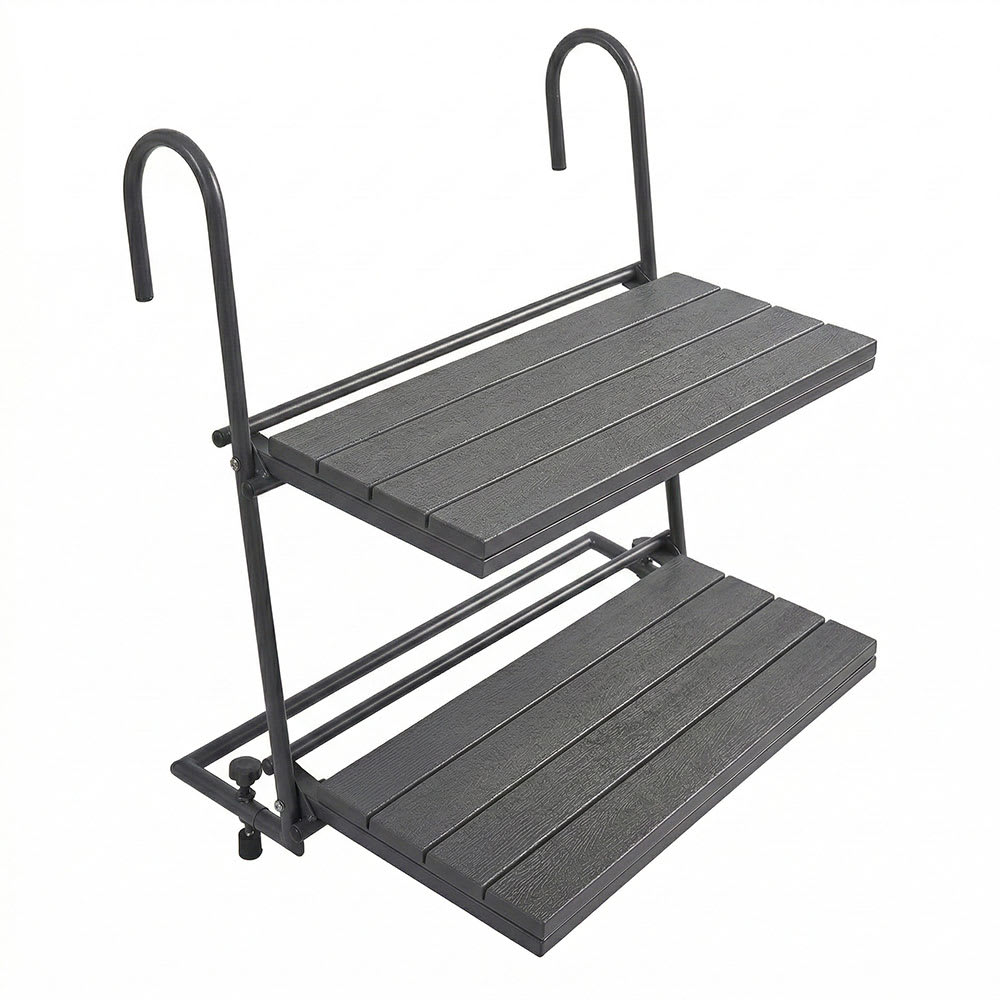 Table de balcon pour rambarde à 2 niveaux effet bois gris foncé
